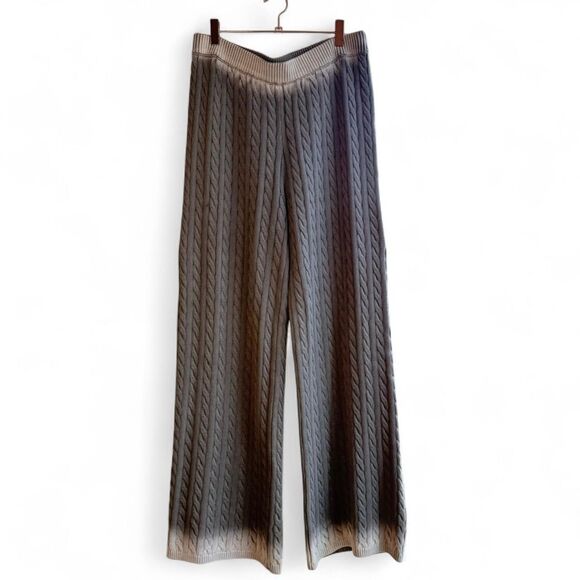 Sack's 100% Cotton Cable Knit Sweater Wide Leg Pants in Gray Ombre size M/L - Picture 1 of 11